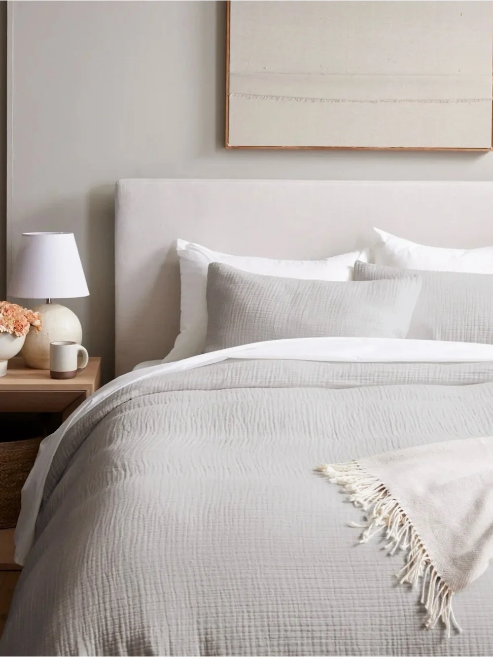 Quince Organic Cotton Gauze Duvet Cover Set King/Cali King Color: Light Gray